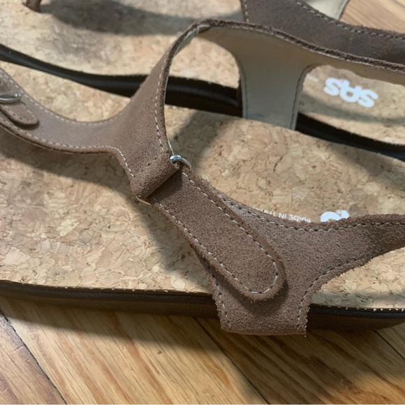 SAS Marina T-Strap Sandal Brown Leather Cork Footbed Comfortable Cushioned Wide - Picture 4 of 12